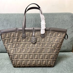 Fen.di ORIGAMI Large Brown FF Jacquard Fabric Bag That Can be Transformed