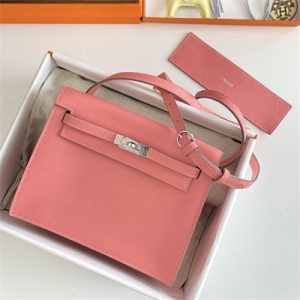 Kelly Danse Bag Evercolor Leather Silver Tone Metal In Rose Lipsur Color HS
