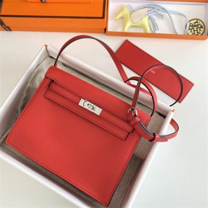 Kelly Danse Bag Evercolor Leather Silver Tone Metal In Rouge Casaque Color HS