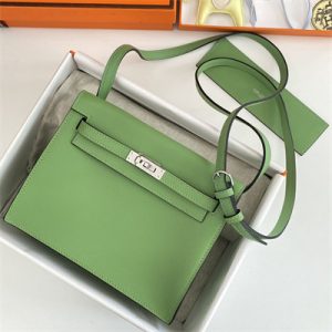 Kelly Danse Bag Evercolor Leather Silver Tone Metal In Vert Criquet Color HS