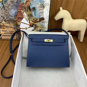 Kelly Danse Bag Evercolor Leather Gold Tone Metal In Deep Blue Color HS