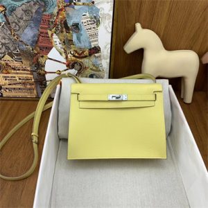 Kelly Danse Bag Evercolor Leather Silver Tone Metal In Jaune Poussin Color HS