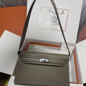 Kelly Elan Bag Goatskin Leather Silver Tone Metal In Etoupe Color HS