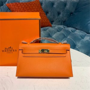 Kelly Pochette Bag Epsom Leather Gold/Silver hardware In Orange Color HS