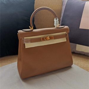 Kelly Retourne Bag Calfskin Leather 25/28CM Gold/Silver Hardware In Caramel Color