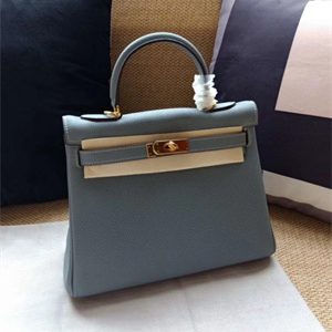 Kelly Retourne Bag Calfskin Leather 25/28CM Gold/Silver Hardware In Bleu Lin Color
