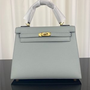 Kelly Sellier Bag Epsom Leather 25/28CM Gold/Silver Hardware In Bleu Glacier Color HS