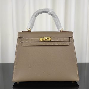 Kelly Sellier Bag Epsom Leather 25/28CM Gold/Silver Hardware In Etoupe Color HS