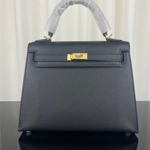 Kelly Sellier Bag Epsom Leather 25/28CM Gold/Silver Hardware In Black Color HS