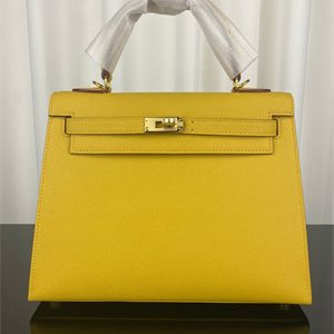 Kelly Sellier Bag Epsom Leather 25/28CM Gold/Silver Hardware In Jaune Amber Color HS