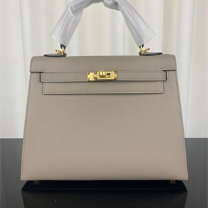 Kelly Sellier Bag Epsom Leather 25/28CM Gold/Silver Hardware In Gris Asphalte Color HS