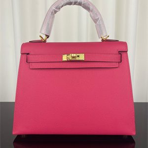 Kelly Sellier Bag Epsom Leather 25/28CM Gold/Silver Hardware In Fuchsia Color HS