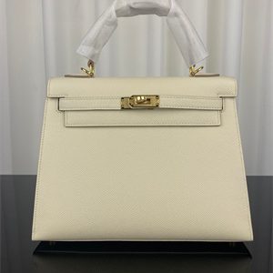 Kelly Sellier Bag Epsom Leather 25/28CM Gold/Silver Hardware In Craie Color HS