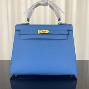 Kelly Sellier Bag Epsom Leather 25/28CM Gold/Silver Hardware In Bleu Zanzibar Color HS
