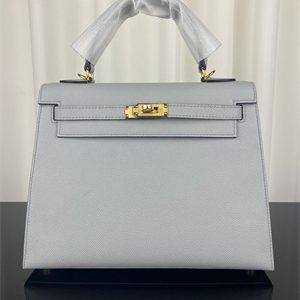 Kelly Sellier Bag Epsom Leather 25/28CM Gold/Silver Hardware In Blue Brume Color HS