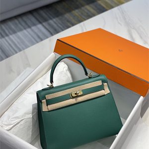 Kelly Sellier Bag Epsom Leather 25/28CM Gold/Silver Hardware In Vert Fonce Color