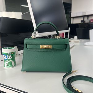 Kelly Mini II Bag Epsom Leather Gold/Silver Hardware In Malachite Color HS