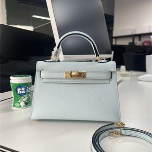 Kelly Mini II Bag Epsom Leather Gold/Silver Hardware In Blue Brume Color HS