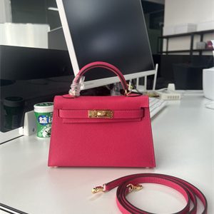 Kelly Mini II Bag Epsom Leather Gold/Silver Hardware In Rose Shocking Color HS