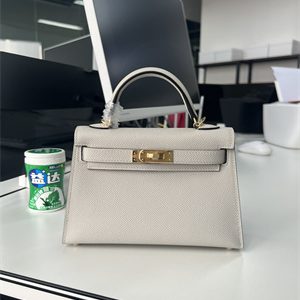 Kelly Mini II Bag Epsom Leather Gold/Silver Hardware In Gris Perle Color HS