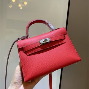 Kelly Mini II Bag Epsom Leather Gold/Silver hardware In Red Color