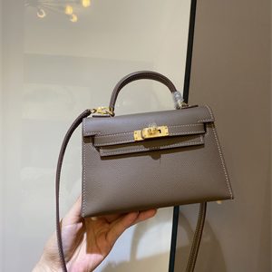 Kelly Mini II Bag Epsom Leather Gold/Silver hardware In Etoupe Color