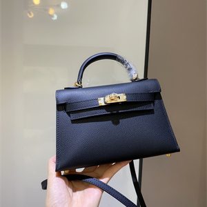 Kelly Mini II Bag Epsom Leather Gold/Silver hardware In Black Color