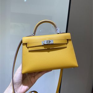 Kelly Mini II Bag Epsom Leather Gold/Silver hardware In Jaune Amber Color