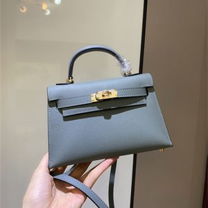 Kelly Mini II Bag Epsom Leather Gold/Silver hardware In Blue  Lin Color
