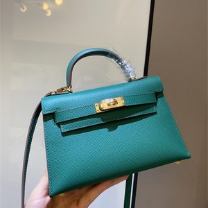 Kelly Mini II Bag Epsom Leather Gold/Silver hardware In Malachite Color