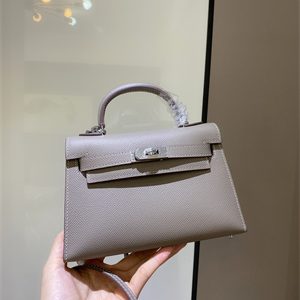 Kelly Mini II Bag Epsom Leather Gold/Silver hardware In Gris Asphalte Color