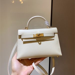 Kelly Mini II Bag Epsom Leather Gold/Silver hardware In Craie Color