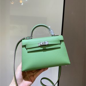 Kelly Mini II Bag Epsom Leather Gold/Silver hardware In Vert Criquet Color