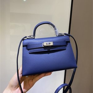 Kelly Mini II Bag Epsom Leather Gold/Silver hardware In Deep Blue Color