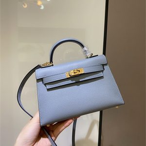 Kelly Mini II Bag Epsom Leather Gold/Silver hardware In Blue Brume Color