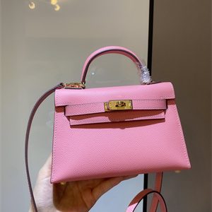 Kelly Mini II Bag Epsom Leather Gold/Silver hardware In Pink Color