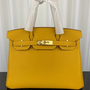 Bir.kin Bag TOGO Leather 25/30/35CM Gold/Silver Hardware In Jaune Amber Color HS
