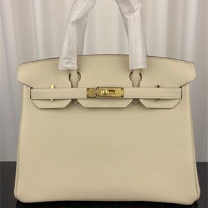 Bir.kin Bag TOGO Leather 25/30/35CM Gold/Silver Hardware In Craie Color HS