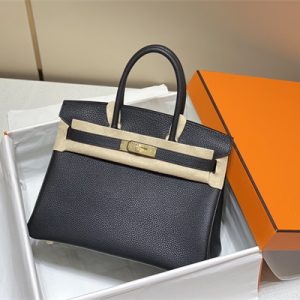 Bir.kin Bag Calfskin Leather 25/30/35CM Gold/Silver Hardware In Black Color