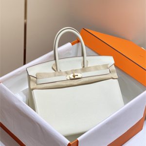 Bir.kin Bag Calfskin Leather 25/30/35CM Gold/Silver Hardware In Craie Color