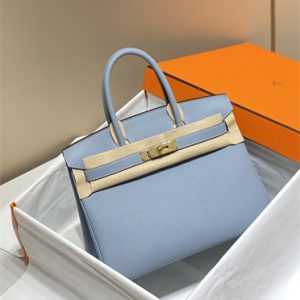 Bir.kin Bag Calfskin Leather  25/30/35CM Gold/Silver Hardware In Bleu Lin Color