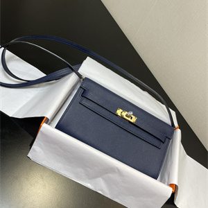 Kelly Classique To Go wallet Epsom Leather Gold Tone Metal In Navy Color HS