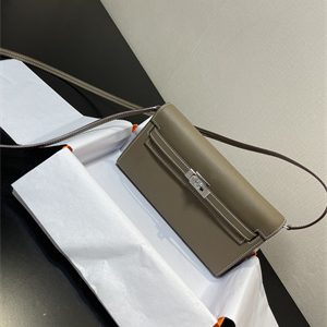 Kelly Classique To Go wallet Epsom Leather Silver Tone Metal In Etoupe Color HS