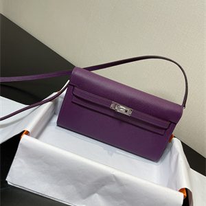 Kelly Classique To Go wallet Epsom Leather Silver Tone Metal In Anemone Color HS