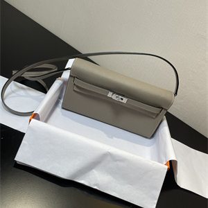 Kelly Classique To Go wallet Epsom Leather Silver Tone Metal In Gris Asphalte Color HS