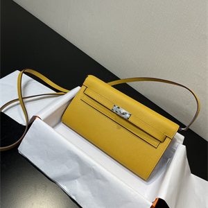 Kelly Classique To Go wallet Epsom Leather Silver Tone Metal In Jaune de Naples Color HS