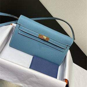 Kelly Classique To Go wallet Epsom Leather Gold Tone Metal In Blue Jean Color HS