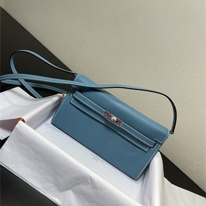 Kelly Classique To Go wallet Epsom Leather Silver Tone Metal In Blue Jean Color HS