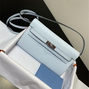 Kelly Classique To Go wallet Epsom Leather Silver Tone Metal In Blue Brume Color HS