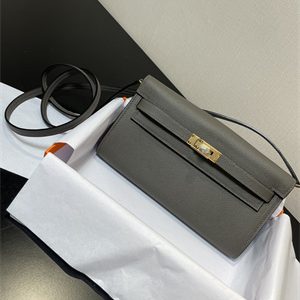 Kelly Classique To Go wallet Epsom Leather Gold Tone Metal In Etain Color HS